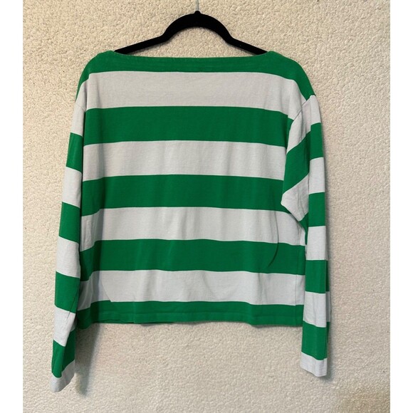 J.Crew relaxed, long sleeve Boat Neck Green Striped top M‎ - Picture 7 of 12